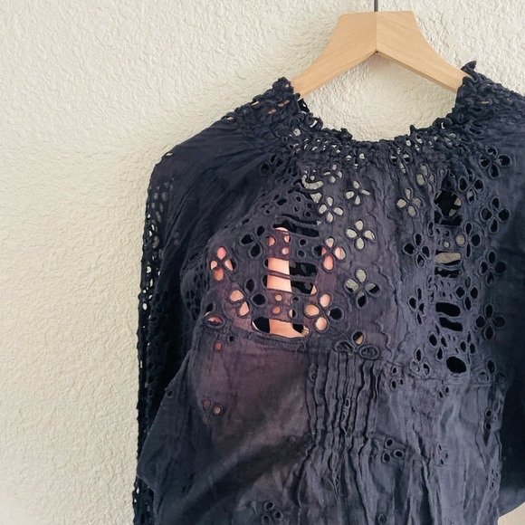 Free People Navy Eyelet Cut Out Blouse - Picture 5 of 9